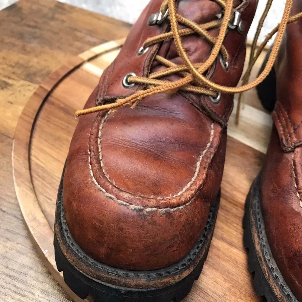 Vintage Red Wing Irish Setter Moc Toe Boots Mens 9.5B Brown‎ Leather USA Made